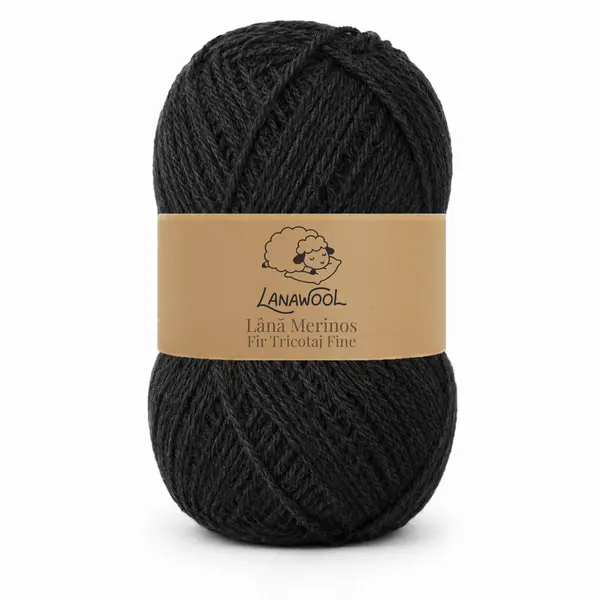 Set 3 x Fir de tricotat crosetat Lana 100% Merinos, LanaWool, 170m 100g, 2-3mm grosime, Worsted Aran, Negru 267N Negru