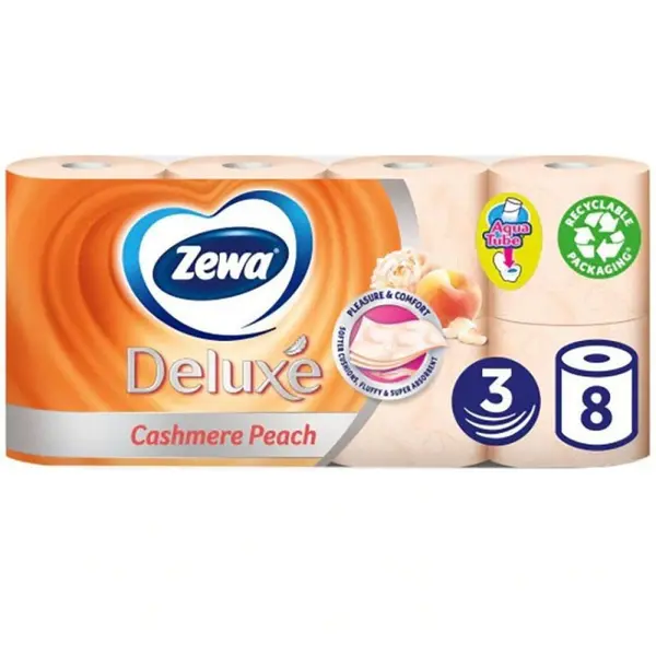 Set 3 x Hartie Igienica Zewa Deluxe Cashmere Peach, Piersica, 3 Straturi, 8 Role
