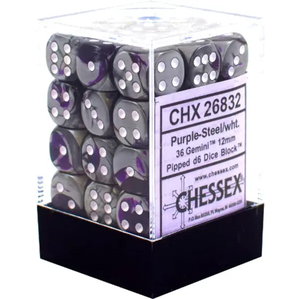 Set 36 Zaruri Chessex Gemini 12mm d6 Dice Blocks with pips - Mov-Otel/Alb