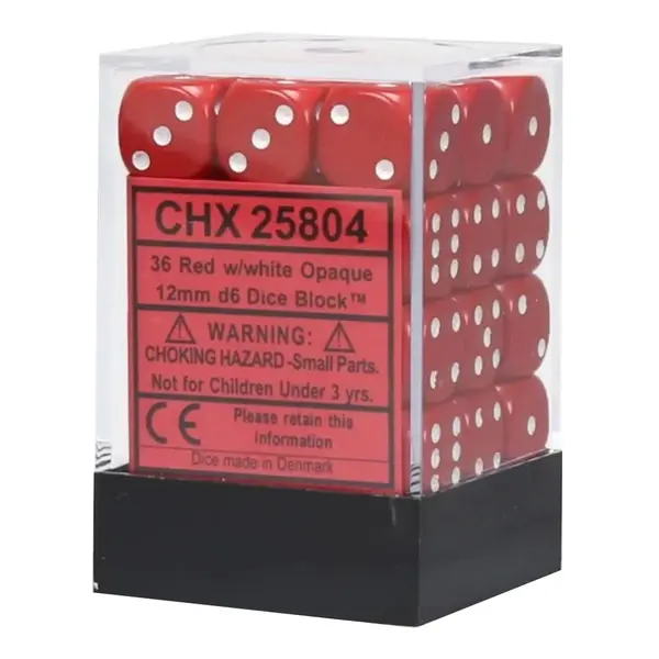 Set 36 Zaruri Chessex Opaque 12mm d6 Dice Block - Rosu/Alb