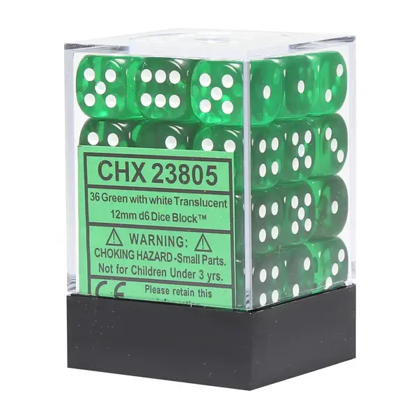 Set 36 Zaruri Chessex Translucent 12mm d6 - Verde/Alb