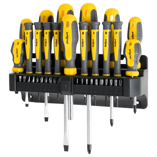 Set 37 șurubelnițe Rebel Tools cu vârfuri magnetice și mâner ergonomic, oțel crom-vanadiu, RB-1150