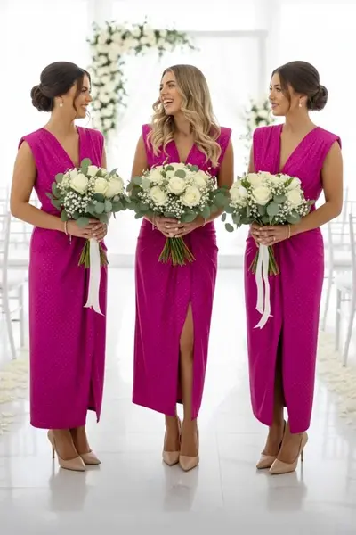 Set 3x Rochie de ocazie cu cristale JHOSY, Fucsia, Marime S/M