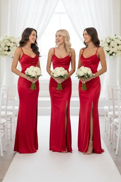 Set 3x Rochie lunga cu corset, Astoria, Rosu, Marime S/M