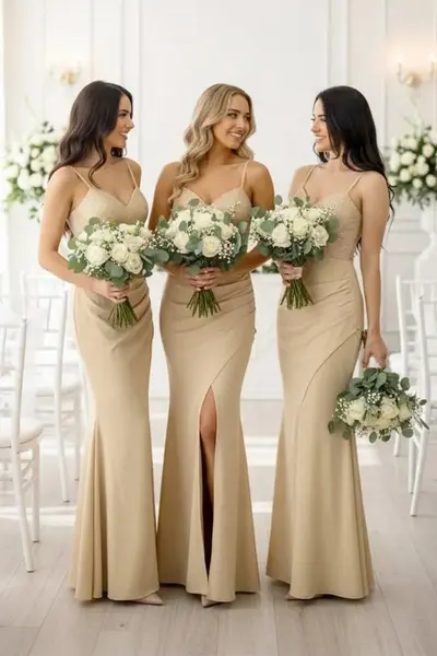 Set 3x Rochie lunga de seara Serelya, cu cristale, AURIU, Marimea L
