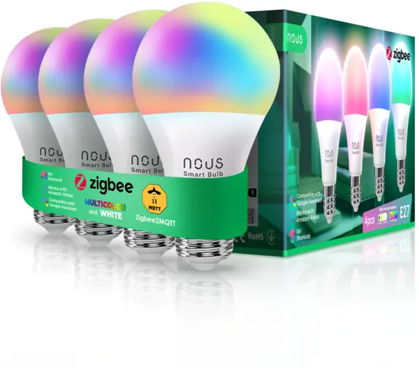 set 4 becuri led rgb smart nous p3z zigbee, e27, control din aplicatie