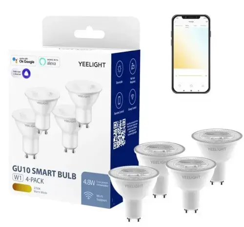 Set 4 Becuri Smart Yeelight LED GU10 Bulb W1, 4.8 W, 350 lm, Control Aplicatie (Alb)