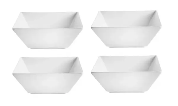 Set 4 boluri patrate pentru servire, Ceramica, Alb, 200 ml