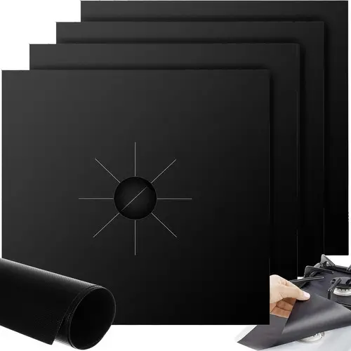 Set 4 bucati folie din teflon pentru aragaz sau plita, reutilizabile, 27 x 27 cm, negru. Ruhy 19176