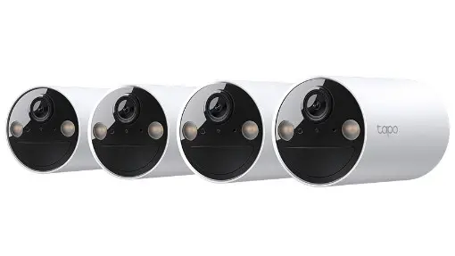 Set 4 camere supraveghere exterior Tapo C410(4-pack), 2K 3MP, Wi-Fi 2.4GHz, baterie, vedere color noaptea, detectie cu AI, audio bidirectional, IP65