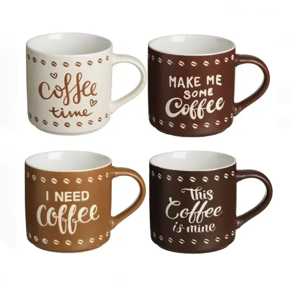 Set 4 cani pentru cafea, Ceramica, 350ml