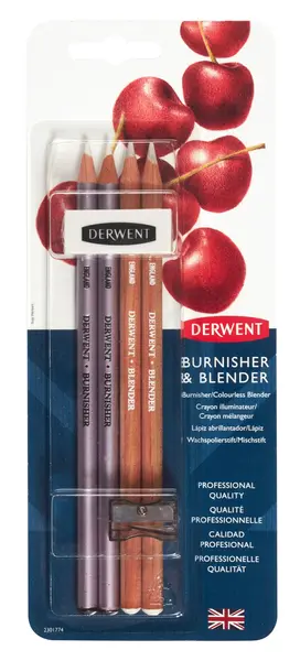 Set 4 creioane Pentru finisaj Derwent Profesional cu ascutitoare si radiera Set 4 creioane Pentru finisaj Derwent Profesional cu ascutitoare si radiera