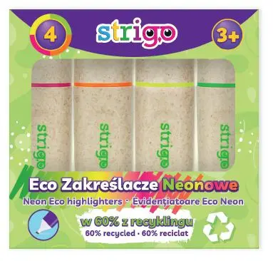 Set 4 Evidentiatoare Strigo Eco-Friendly Neon , Roz, Portocaliu, Galben, Verde