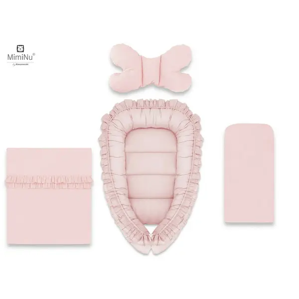 Set 4 in 1 Cosulet bebelus MimiNu Baby Cocoon 90x50 cm Colectia Royal Powder Pink
