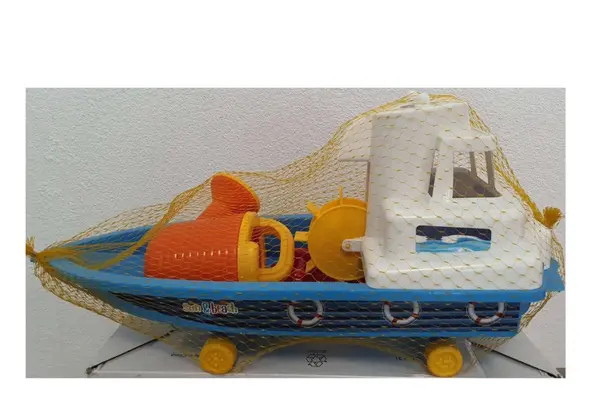 Set 4 jucarii plaja cu barca de pescuit Mobidiky Blue