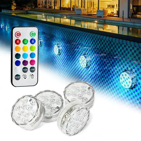 Set 4 lampi LED RGB, cu telecomanda, rezistente la apa