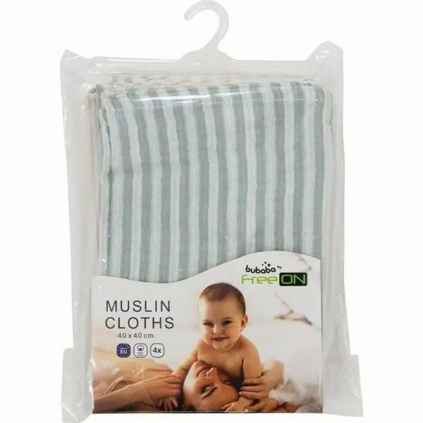 Set 4 lavete din muselina Bubaba Green Stripes 40x40 cm