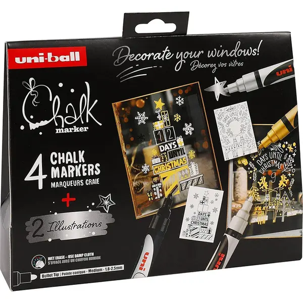 Set 4 markere cu creta varf rotund 1.8-2.5mm, Uni-Ball Chalk Scandinavian