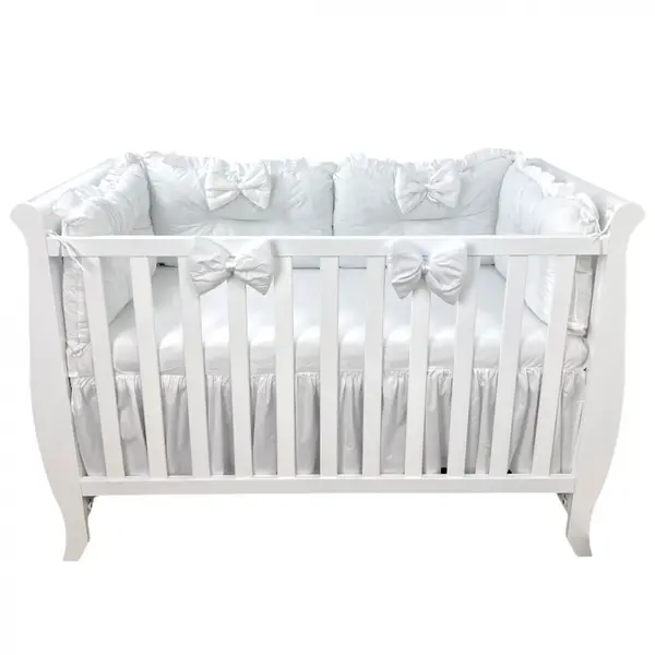 Set 4 perne aparatori super groase albe + cearsaf cu volanas si fundite 140x70 cm alb