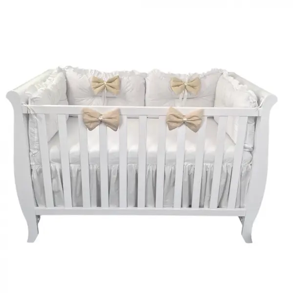 Set 4 perne aparatori super groase albe + cearsaf cu volanas si fundite 140x70 cm bej