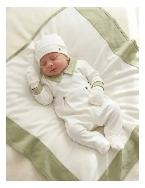Set 4 piese bebe Laures, model alb-verde