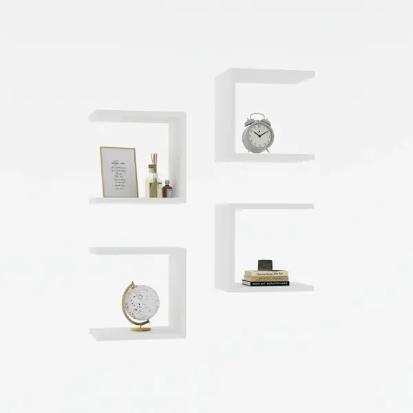 Set 4 rafturi de perete Perari, Pako World, Alb, 30x19x30 cm