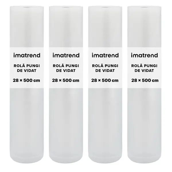 Set 4 role pungi de vidat gofrate IMA Trend pentru aparat de vidat– 28x500cm, Compatibilitate Universala, Transparenta