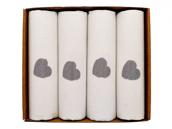 Set 4 scutece Lux din bumbac eco 70x80 cm Silver Hearts
