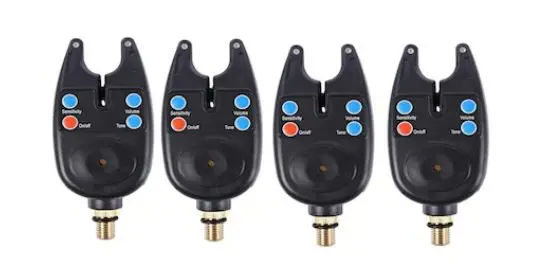 Set 4 senzori-avertizori pescutit, semnal sonor,negru cu baterii incluse