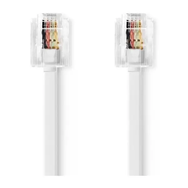Set 4 x Cablu Telefon RJ11 Tata, RJ11 Tata, 2 m, Contacte Aurite, Alb, Nedis
