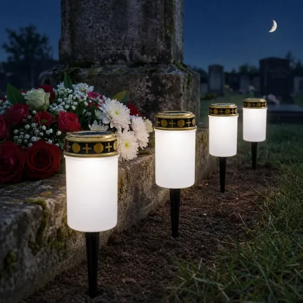 Set 4 x Candela solara LED, lumanare cu efect de flacara, Alb