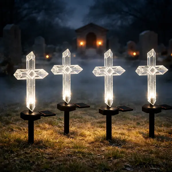 Set 4 x Cruce solara LED pentru mormant