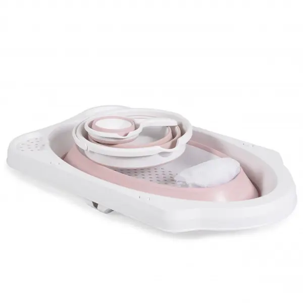 Set 4in1 de baie bebelusi cu cadita pliabila Cangaroo Hawaii Roz,include hamac ,cana si galeata pliabile,forme rotunjte,pliere compacta
