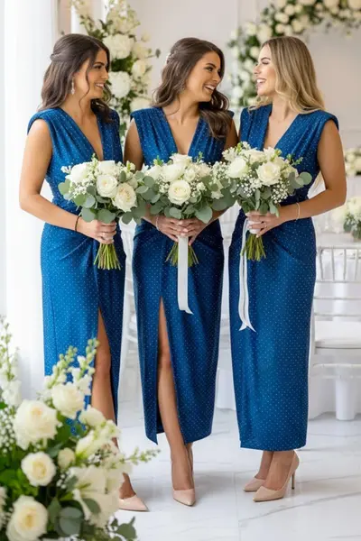 Set 4x Rochie lunga pentru evenimente, JHOSY cu cristale, Bleumarin, Marime S/M