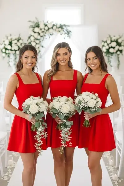 Set 4x Rochie scurta babydoll MARA, cu funda, Rosu, Marime S/M/L