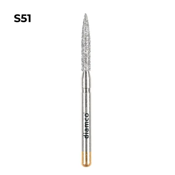Set 5+1 Freze diamantate cu varf tip flacara lunga aliaj rodium-platina - S51