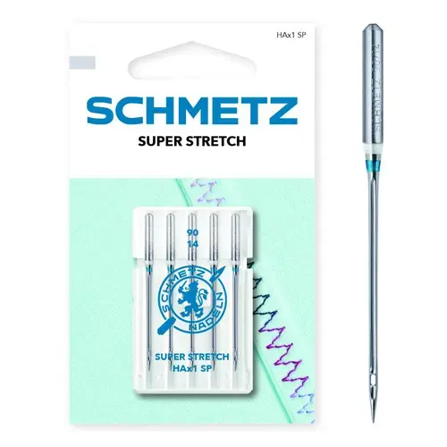 Set 5 ace de cusut Black, materiale delicate elastice, finete 90, Schmetz HAX1 SP SU VDS