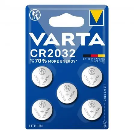 Set 5 baterii Varta Litiu 3V CR2032 230mAh, Dimensiuni 20 x 3.2 mm, CR2032-3V-B5