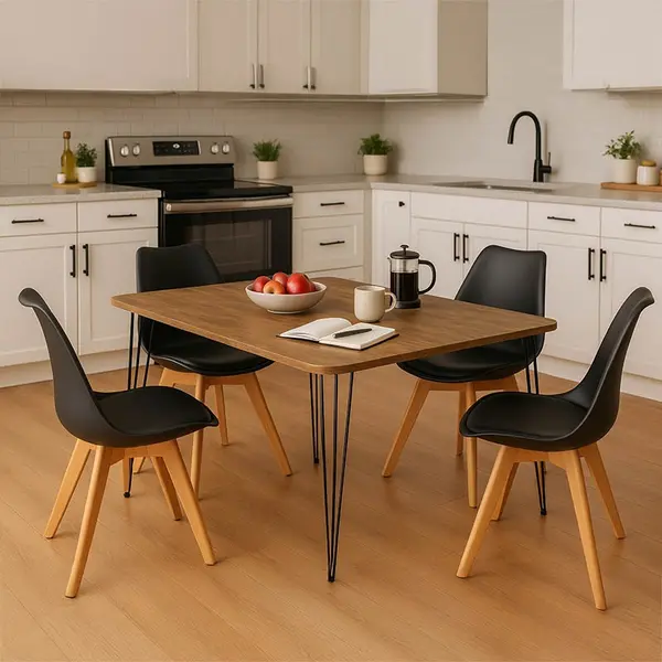 Set 5 bucati masa si scaune dining, Gaston Polkan, Natural, 60x120x73 cm
