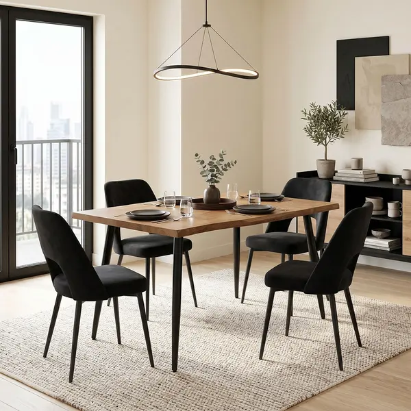 Set 5 bucati masa si scaune dining, Murde/Neve Neve, Bej, 80x140x75 cm