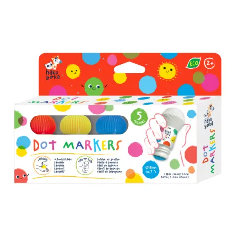 Set 5 carioci lavabile Dot Markers - culori clasice, Haku Yoka