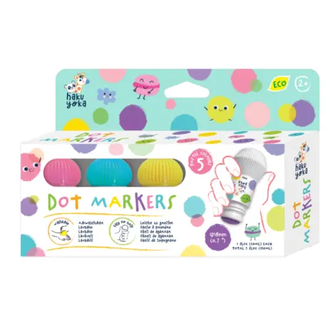 Set 5 carioci lavabile Dot Markers - culori pastel, Haku Yoka
