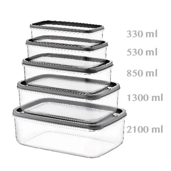 Set 5 caserole cu capac,5 marimi,plastic,multicolor