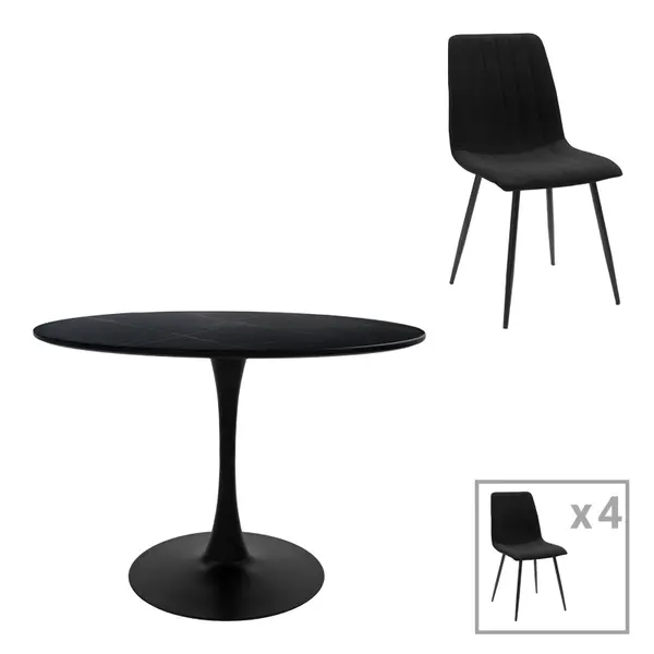 Set 5 masa si scaune Balou-Noor Negru 120x120x86 cm