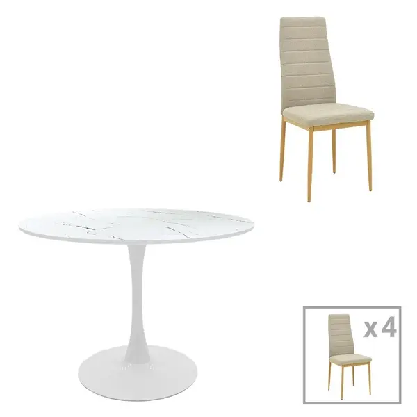 Set 5 masa si scaune Balou-Parker Alb 120x120x95 cm