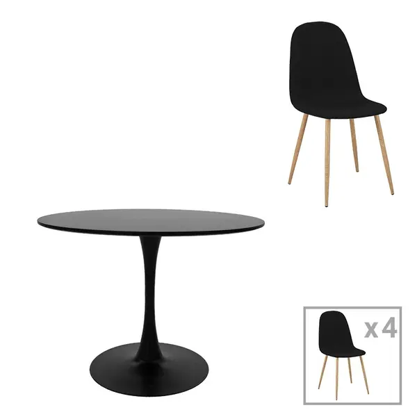 Set 5 masa si scaune Bella-Balou Negru 120x120x89 cm