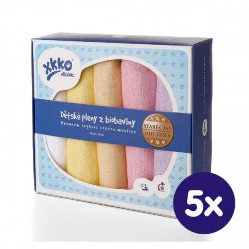 Set 5 museline din bumbac organic 70x70cm Old Times Girls Pastels XKKO