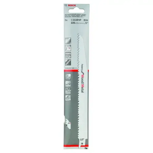 Set 5 panze fierastrau sabie, Bosch S1110VF Heavy for Wood and Metal, 225mm, taiere lemn si metal