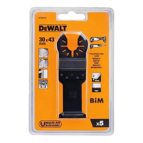 Set 5 panze scula multifunctionala, DeWalt, 30 x 43 mm, Negru
