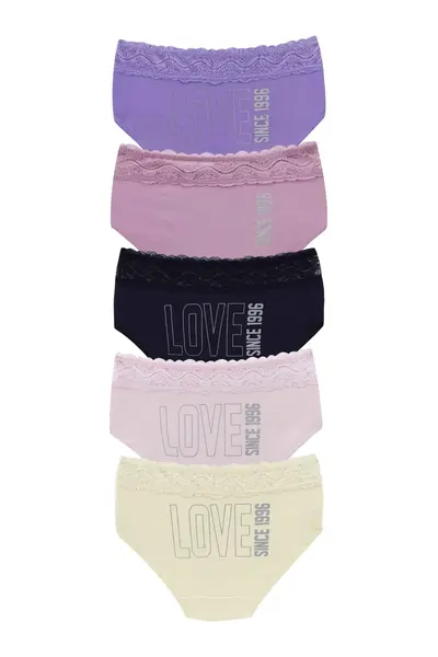 Set 5 perechi de chiloti din bumbac, cu dantela, pentru dama, 32000, Multicolor